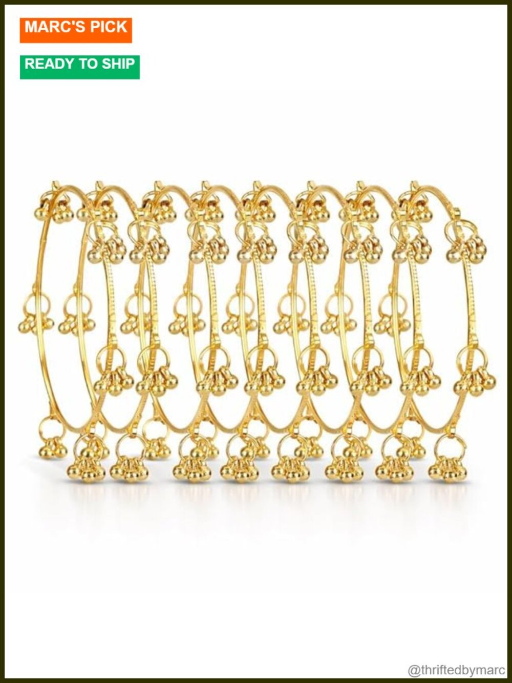 Ghungroo Kashmiri Bangle Set Alloy Metal Gold Plated 8 Piece Traditional
